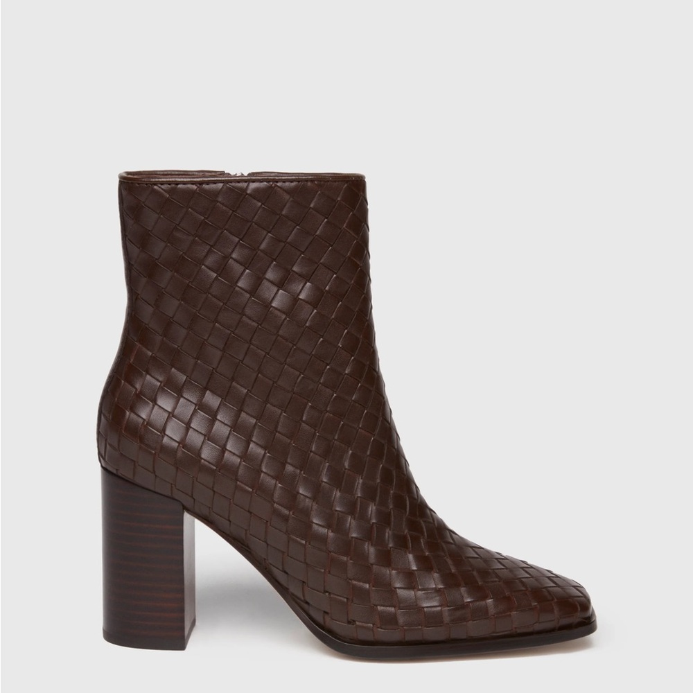 PAIGE chocolate brown woven ankle boots